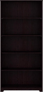 Bush Furniture Tall 5 Shelf Bookcase, Large Open Bookshelf, Sturdy Display Cabinet for Living Room or Home Office, Cabot Collection, Espresso Oak