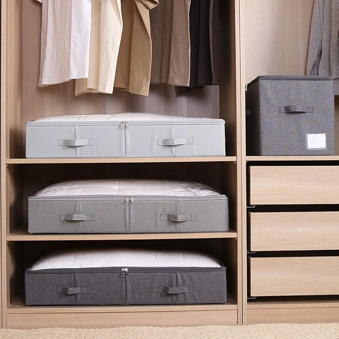 31.5"(85cm) Length Spacious Visible Lidded Under Bed Storage Bins for Shoes, Blankets, Toys Organization Containers, Wedding Dress Storage Box, Beige