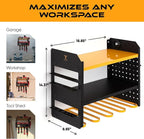 Power Tool Organizer - Wall Mount Storage for Garage Organizes 4 Cordless Drills & Tools - Easy Assembly Heavy Duty Rack has Pegboard Sides Shelves & Hooks - Neatly Holds Screwdrivers & Drill Bits