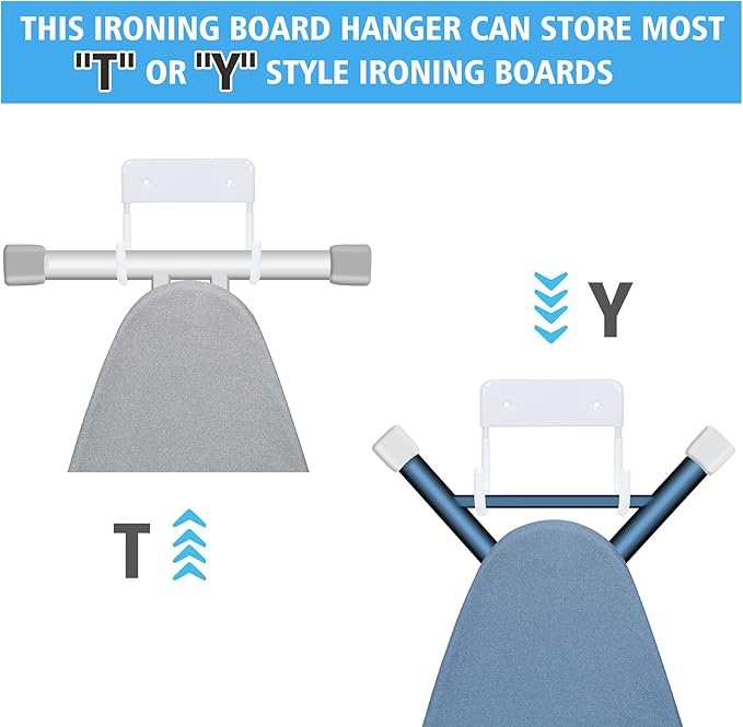 Ironing Board Hanger Wall Mount Ironing Board Holder Organizer for Laundry Rooms Door(Pure White)