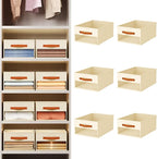 Homsorout Drawer Organizers and Storage - 6 Pack Foldable Pants Organizer with Clear Window & Handles, Fabric Closet Organizer for Clothes, Jeans, Sweaters, Towels, T-shirt, Scarf (Beige)