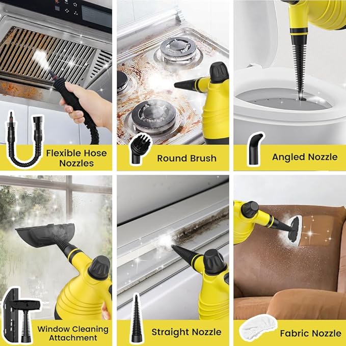 Handheld Steam Cleaner, Pressurized Steam Cleaner with 9pcs Accessories & Safety Lock, Natural Multi-Purpose Powerful Home Use Steamer for Cleaning, Car, Bathroom, Shower, Upholstery, Grout, Window