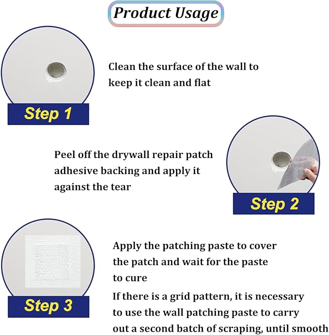 3 Pieces 7.87 Inch Wall Patch Repair, Drywall Repair Patch Self Adhesive Drywall Patch and Fiberglass Repair Kit, Heavy Duty Dry Wall Hole Repair Patch for Drywall Plasterboard (20 * 20 cm)