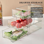 MANO 2Pack Clear Fridge Drawers Pull Out Stackable Refrigerator Drawer Organizer Bins Pantry Storage Box Plastic Food Containers for Kitchen Bathroom Office Closet (Large)