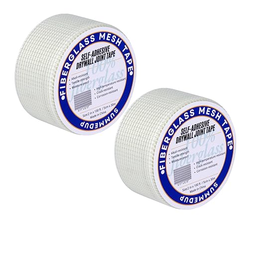 Drywall Repair Tape Fiberglass Mesh Self-Adhesive Drywall Joint Tape 2 in x 100 FT for Wall Crack and Seam Patch Repair (2 Roll)