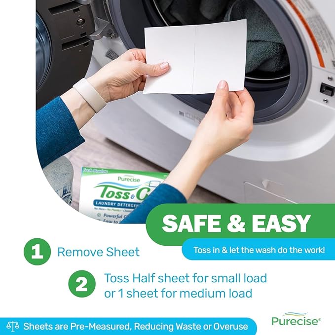 Purecise - Toss & Go - Fresh Meadow Laundry Detergent Sheets - Powerful Clean, No Mess, Fast-Dissolving, No Residue - 100 Loads - 50ct Pack of 1