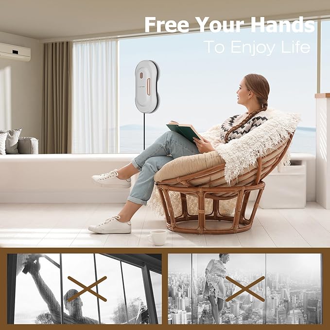 CL3 Window Cleaner Robot with Dual Water Spray Automatic Window Cleaning Washer Robot with Remote Control 3000Pa Suction Glass Cleaning Cleaner for Vertical Surface/Glass/Door