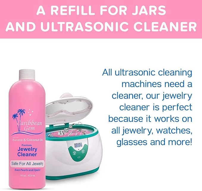 USA All Natural Banana & Coconut Oil Jewelry Cleaner with Polishing Cloth, For Gold, Silver and Precious Gems, Ammonia Free, Hypoallergenic Jewelry Cleaning Solution (16oz)