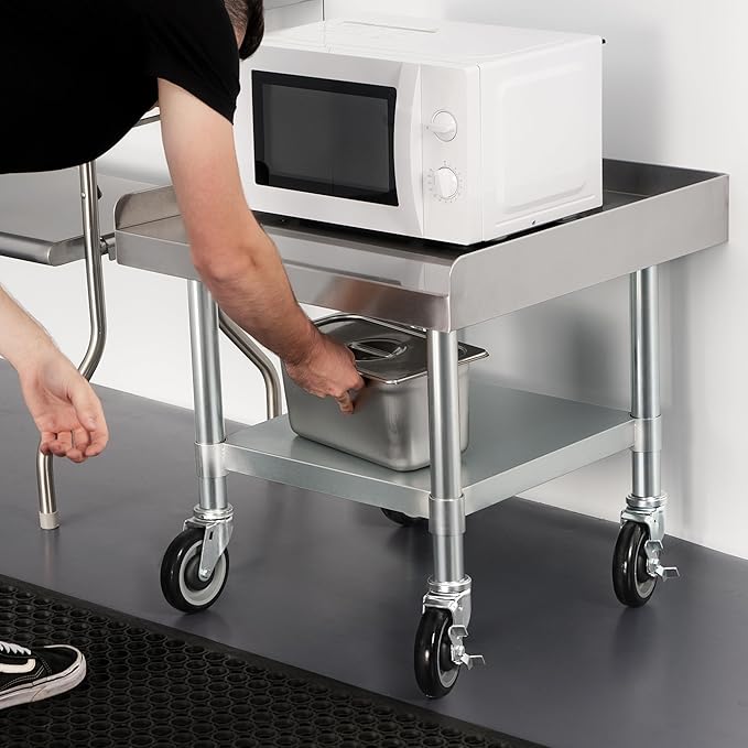 HARDURA Stainless Steel Equipment Work Stand 24" x 24" Prep Table with Under Shelf and Caster for Commercial & Workplace, Home, Hotel, Garage