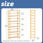 HITNET Bamboo Shelf, 6-Tier Adjustable Tall Open Bookcase, Bathroom Storage Rack Freestanding Shelving Unit, Plant Display Stand for Small Space, Natural