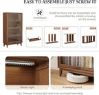 Solid Wood Bookcase 4-tire with Tempered Glass Flip-Up Doors,60Hx32Dx13.7W Bookshelves Finish Cube Storage Organizer,Bookshelf Versatile Pantry Cabinet for Living Room Home Office