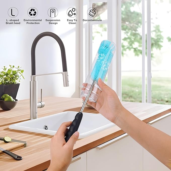 6 Pack Bottle Brush Cleaner Set, Long Handle Stainless Steel Water Bottle Cleaner Brush for Washing Sport Bottles, Narrow Neck Bottle, Baby Bottles, Dish, Flask, Straw, Cup Cover