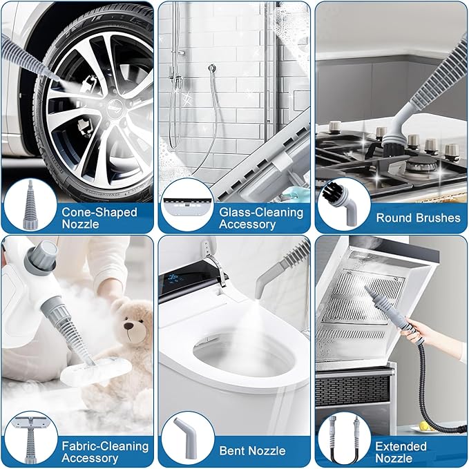 Pressurized Handheld Steam Cleaner 400ML, 9-in-1 Multipurpose Portable Steamer with Safety Lock, Chemical-Free Deep Cleaning for Grout, Floors, Windows, Car, Bathroom, Kitchen, Home