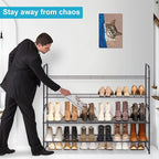 KEETDY 2-Tier Long Shoe Rack for Closet Entryway Shoe Organizer for 18 Pairs Sneakers, Metal Stackable Shoe Storage Shelf with Wire Grid for Bedroom, Floor, Bronze