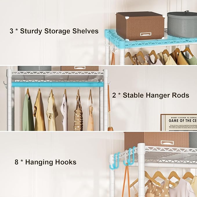 P3 Mini Rolling Clothes Rack, Clothing Racks for Hanging Clothes, Heavy Duty Garment Rack, Freestanding Portable Closet Rack 23.6'' W x 14'' D x 78.5'' H, Max Load 430 Lbs, White
