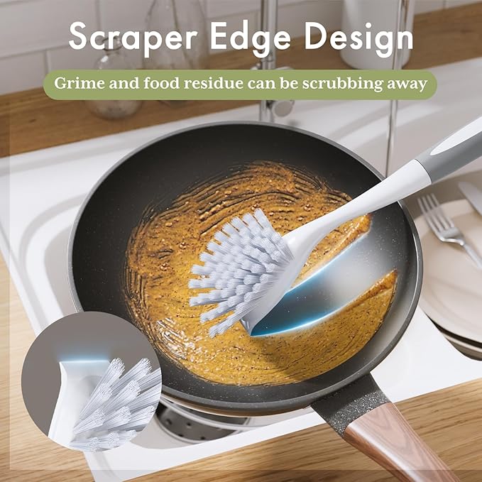 Amazer Dish Brush, 2 Pack Dish Scrubber with Handle, Kitchen Dishes Brushes, Scrub Brush with Stiff Bristles for Cleaning, Sink, Pots, Pans