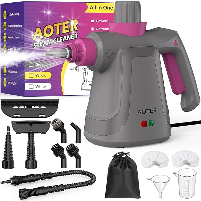 Pressurized Handheld Steam Cleaner, Portable Multi-Surface Cleaner for Home, Multipurpose Steam Cleaner for Tile, Grout, Windows, Bathroom, with 12pcs Accessories (Grey)