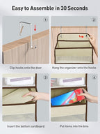 Yecaye 2 Pc Over the Door Organizer with 5 Bins 10 Side Pockets, 44lbs Load Hanging Bathroom and Bedroom Organizer, behind the Door Hanging Organizers for Nursery Newborn Baby Essential Stuff Beige
