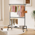 Abiglifty 2 Tier Clothes Rcks for Hanging Clothes, Heavy-Duty Clothing Rack with Wheels,150LBS Capacity, 42" W X15 D X 77" H Garment Rack with Bottom Shelf, for Bedroom, Living Room, Black