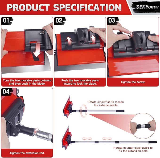 DEKEones Drywall Skimming Blade Set with Portable Case, Stainless Steel 6", 10",16", 24"&32" Skimming Blades with 28"-62" Extension Handle, Drywall Finishing Tools for Plasterboard and Wallboard