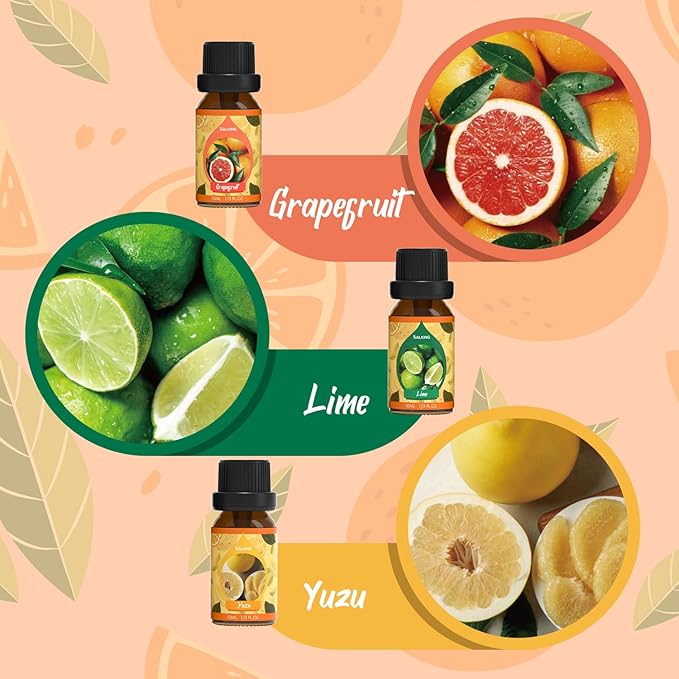 SALKING Citrus Burst Essential Oil Set, Premium Fragrance Oil for Diffuser, Scented Oil Gift Set for Soap Candle Making - Sweet Orange, Bergamo, Lemon, Grapefruit, Lime, Yuzu