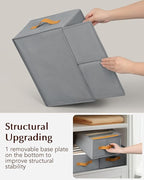 Clothes Organizers and Storage - 4/5/7 Grids Fabric Jeans Organizer with Handles, Foldable Closet Organizers Dividers, Wardrobe organizer for Pant, Sweater, T-shirt, Scarf, 3 Pack, Pale Grey