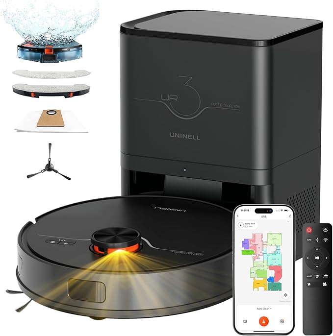 Robot Vacuum and Mop Combo,Lidar Navigation Robotic Vacuum Cleaner with 3.5L Self Emptying Station,5000Pa Vacuum Robot,180mins Runtime,No-Go&No-Mop Zones,App/Alexa/Remote Control,UR3