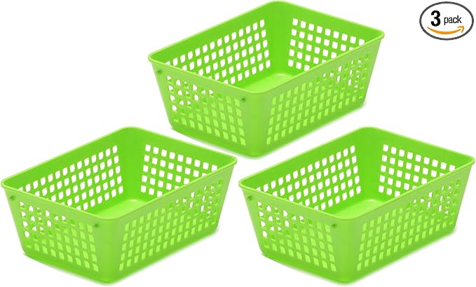 YBM HOME 3-Pack Small Plastic Storage Baskets for Home Junk Drawers and Office Desktop Drawers Organization - Functional Trays for Kitchen, Bedroom, and Bathroom, Green