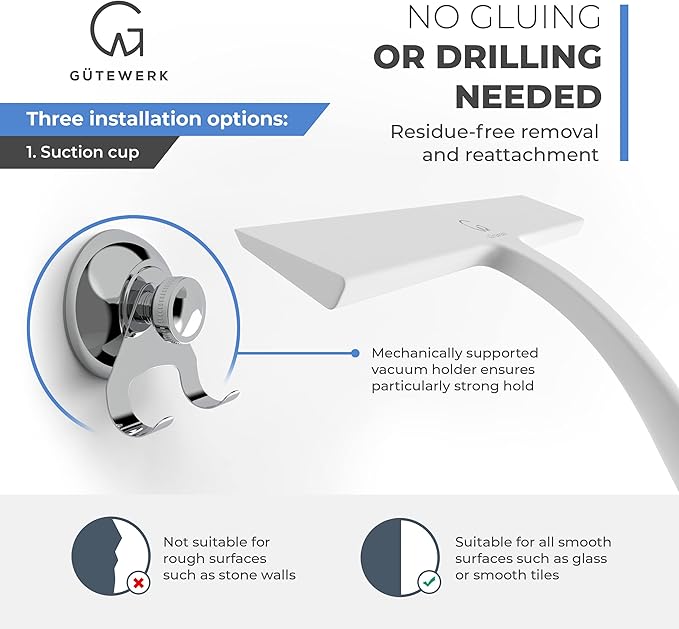 GÜTEWERK Shower Squeegee for Glass Doors, Silicone Window Squeegee, Bathroom and Glass Cleaning - White - 9 Inch