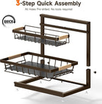 2 Packs Under Sink Organizer, High Adjustable 2 Tier Under Kitchen sink organizer, Multi-Purpose Storage Shelf for Kitchen Bathroom Cabinet (Brown)