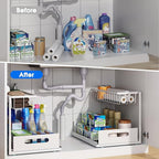 Under Sink Organizer, 2 Tier Under Sink Organizers and Storage Multi-Purpose Under Sink Storage for Bathroom Kitchen (White)