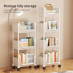 3 Tier Rolling Utility Cart with Wheels, Plastic Multi-Functional Trolley Carts Lockable Casters, Movable Storage Organizer for Kitchen Bathroom Laundry Dorm Living Room, White