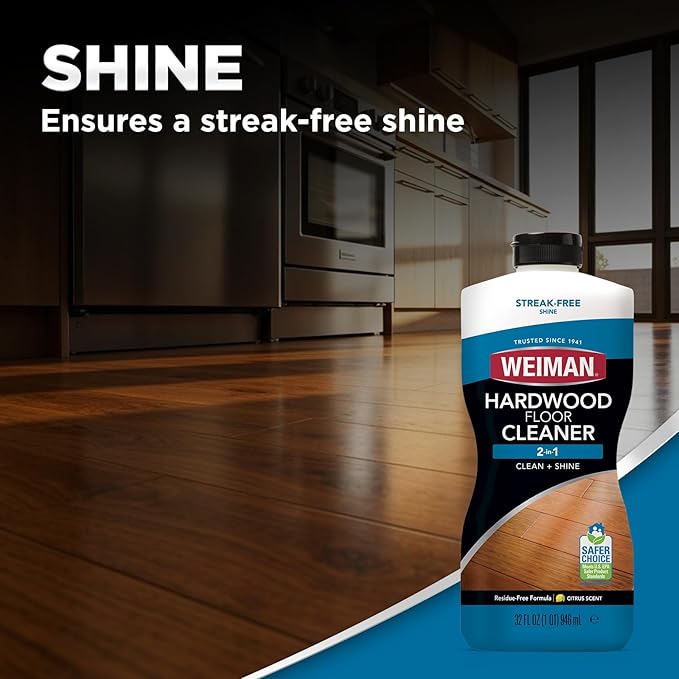Weiman Hardwood Floor Cleaner for Finished Hardwood, Engineered Flooring, Vinyl & Laminate Surfaces - Streak-Free Shine, No Residue - 32 oz (2 PACK)
