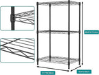 IZEUK 3 Tier Metal Wire Shelving Rack Storage Shelves for Kitchen, Bedroom, Living Room or Laundry Room, Black, 17.7" W x 11.8" D x 28.8" H