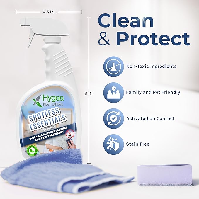Spotless Essentials - Indoor Pest Control Spray & Multi-Surface Cleaner for Home and Kitchen - Kills Dust Mites, Bed Bugs, Ants, Lice - Child & Pet Friendly - 24oz (Laundry Fresh Scent)