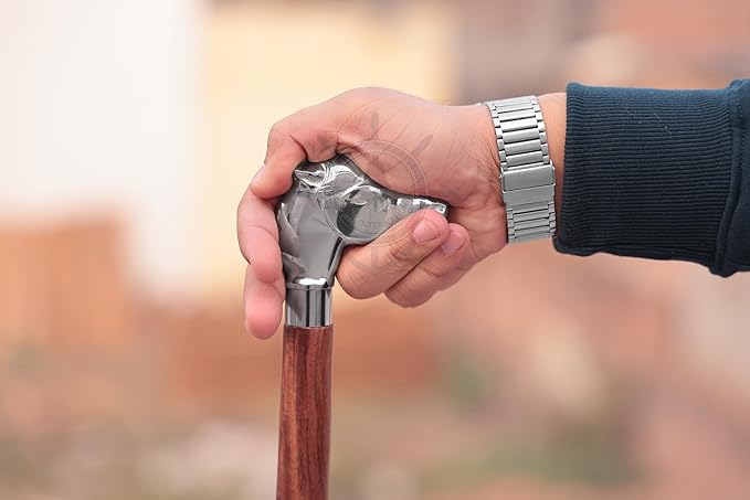 Deluxe Walking Sticks | Rosewood Crafted Cane with Solid Brass Chrome Decorative Bars | Nagina International