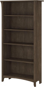 Bush Furniture Salinas 5 Shelf Bookcase in Ash Brown, Tall Bookshelf, Large Book Shelf for Living Room, Home Office, or Entryway