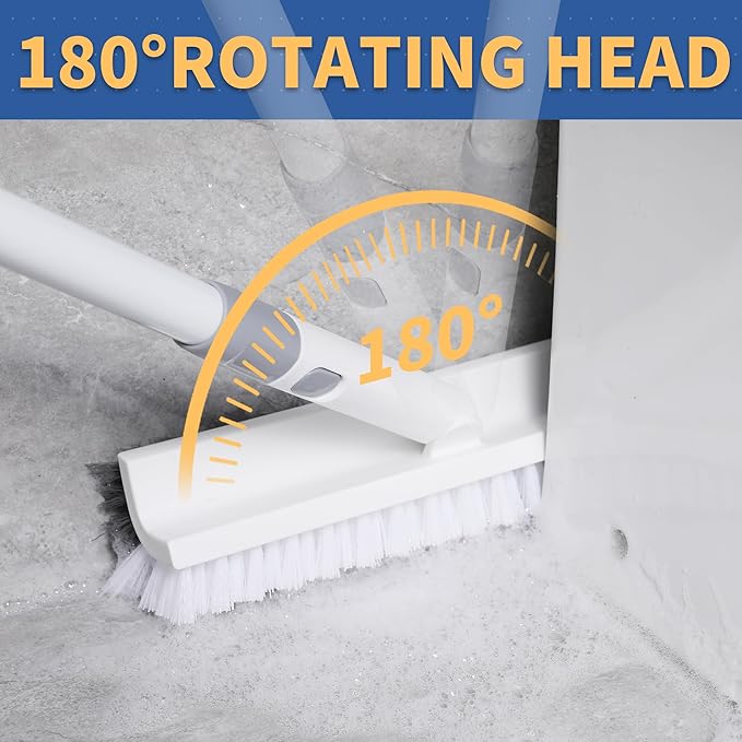 BOOMJOY Grout Brush with Long Handle, 57" Grout Cleaner for Tile Floors, Double-Sided with V-Shape Stiff Bristles for Bathroom, Patio, Kitchen, Wall, Corners and Deck