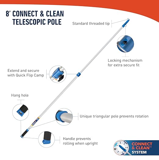 Unger Professional 2-in-1 Squeegee and Scrubber, 14” Window Cleaning Tool and 8’ Connect & Clean Pole, Essential Glass Supplies for Commercial and Residential Use, Microfiber Sleeve