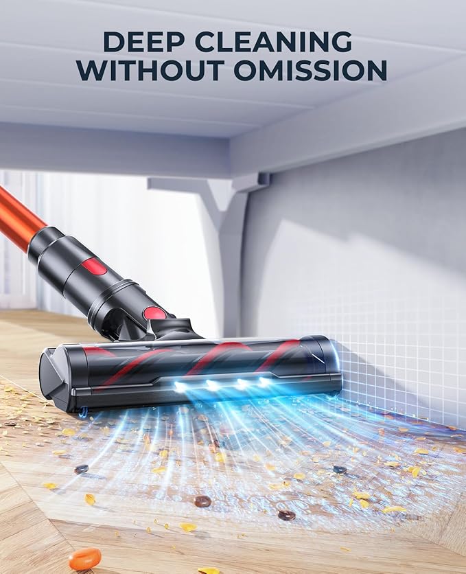 Cordless Vacuum Cleaner, 550W 45KPA Cordless Stick Vacuum Cleaner with 60Mins Rechargeable Battery, LED Touch Display, Handheld Vacuum Cleaners for Home/Pet Hair/Carpets/Floors