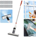 Spray Mop Window Cleaning Kit with Silicone Squeegee – Adjustable Aluminum Pole & Non-Slip Handle for Floors/Walls/Door/Windows/Cars/Bathroom, Detachable Tank & Washable Pads