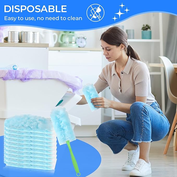 30PCS Disposable Dusters Refills Compatible with Swiffer,Bulk Heavy Duty 360 Degree Duster Replacement Head for Blinds Ceiling Fans and Furniture Dusting