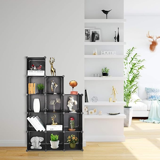 TUMUCUTE Cube Storage Organizer, DIY Plastic Closet Cabinet Modular Bookcase, Storage Shelves for Bedroom Living Room, Office（12-Cube，Plastic）