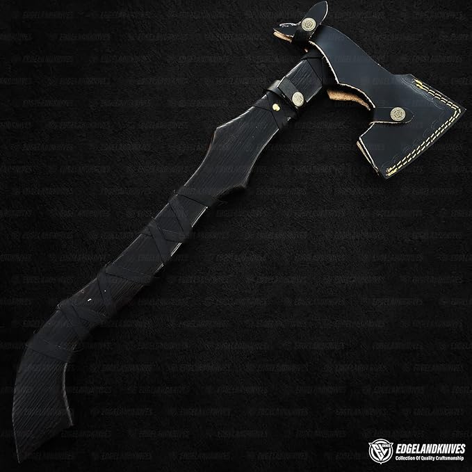 Bearded Viking Axe with Sheath - 16 Inch Damascus Bearded Axe Head, Durable Rose Wood Handle - Best Viking Gift for Men
