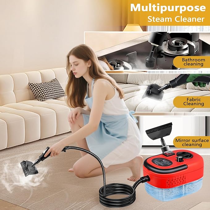 Handheld Steam Cleaner with 1200ml Large Water Tank & High Pressure - for Floors, Upholstery, Grout, Cars, Tiles, Windows, Kitchen