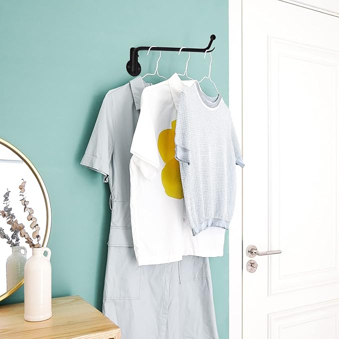 Mkono Wall Mounted Drying Rack Laundry Clothes Hanger with Swing Arm Space Saving Metal Hanging Valet Rod for Laundry Closet Organizer Bathroom Bedroom, 2 Pack, Black