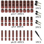Asieg Tool Sanding Drum Kit 142Pcs 240Grit, 1/2" & 3/8" & 1/4" Diameter Drum Sanding Band with 3.17mm Shank Mandrels for Drill Dremel Rotary Tools Nails Drill