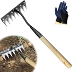 Upgraded Cultivator rake, Spray-Coated Rust-Proof Manganese Steel Weed rake, and 8-Tines Garden Weed Puller Tool with Wooden Handle — All for Lawn and Garden, Ideal gardinia uprooting Tool.