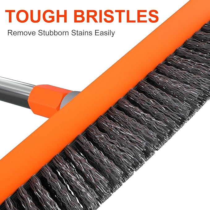 BITOPE Floor Scrub Brush with Long Handle, Heavy Duty Deck Scrubber with Stiff Bristles,Garage Concrete Cleaner Tool for Cleaning Tile Patio Outdoor Porch Indoor Kitchen Shower Bathroom