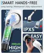 Electric Spin Scrubber Cordless - 3 Speed Rechargeable, Adjustable & Detachable Handle, 9 in 1 Brush Heads Power Scrub Brushes for Cleaning Supplies Shower Bathroom Tub Kitchen Tile Floor